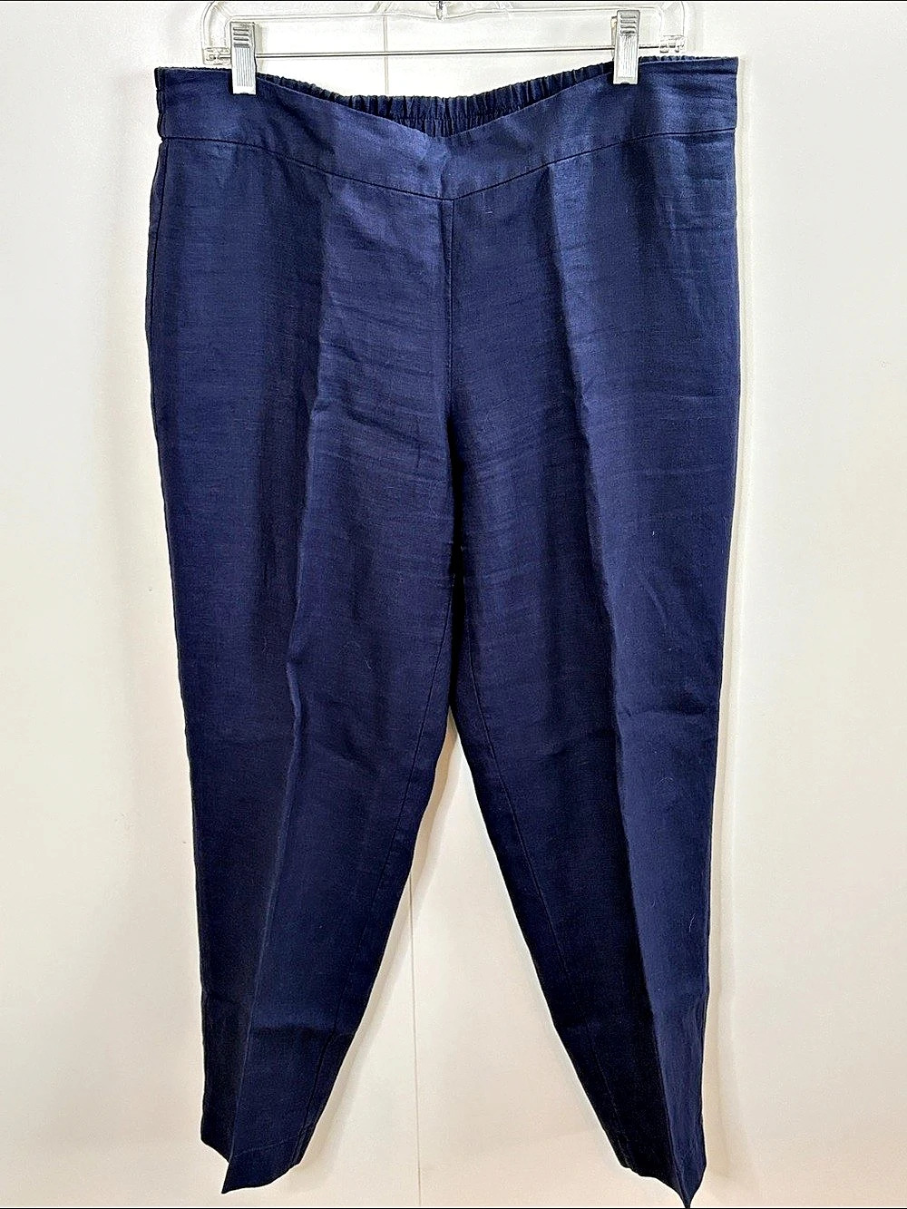 Eileen Fisher 100% Linen Navy Pull-On Ankle Pants Blue Medium